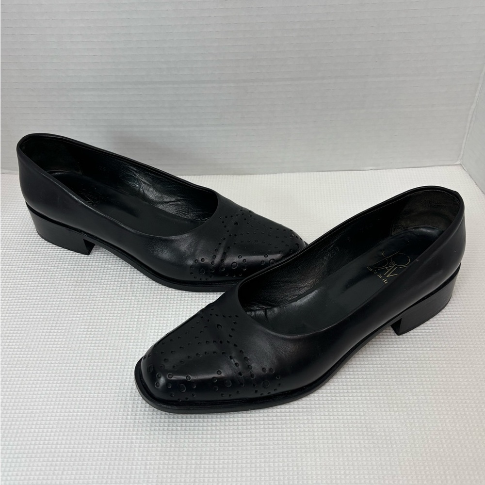 Joan & David Black Leather Low Block Heel Loafers